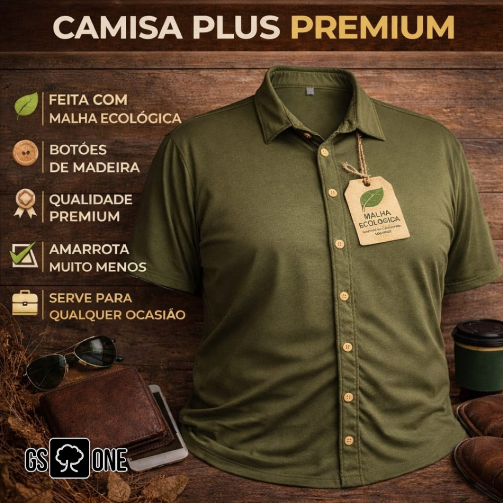 Camisa Masculina Plus Size De Malha Com Botões Em Madeira