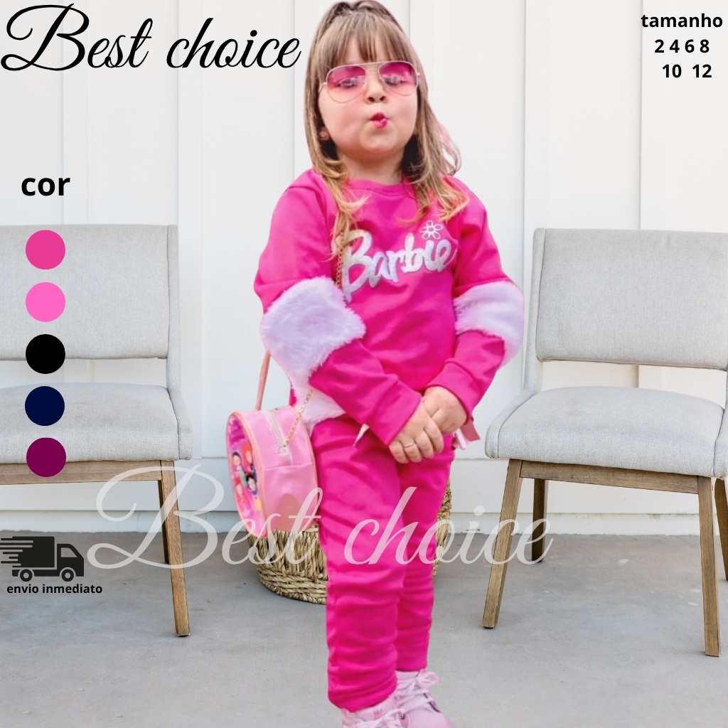 Conjunto Moletom menina Infantil blusa e calça Com Detalhe De Pelúcia Quentinho