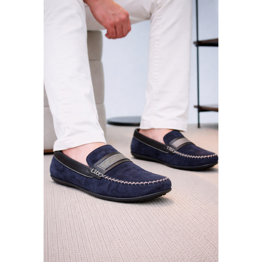 Mocassim Sapato Casual Masculino Camurça Gorgorão Azul Marinho Dockside Conforto Envio Rápido