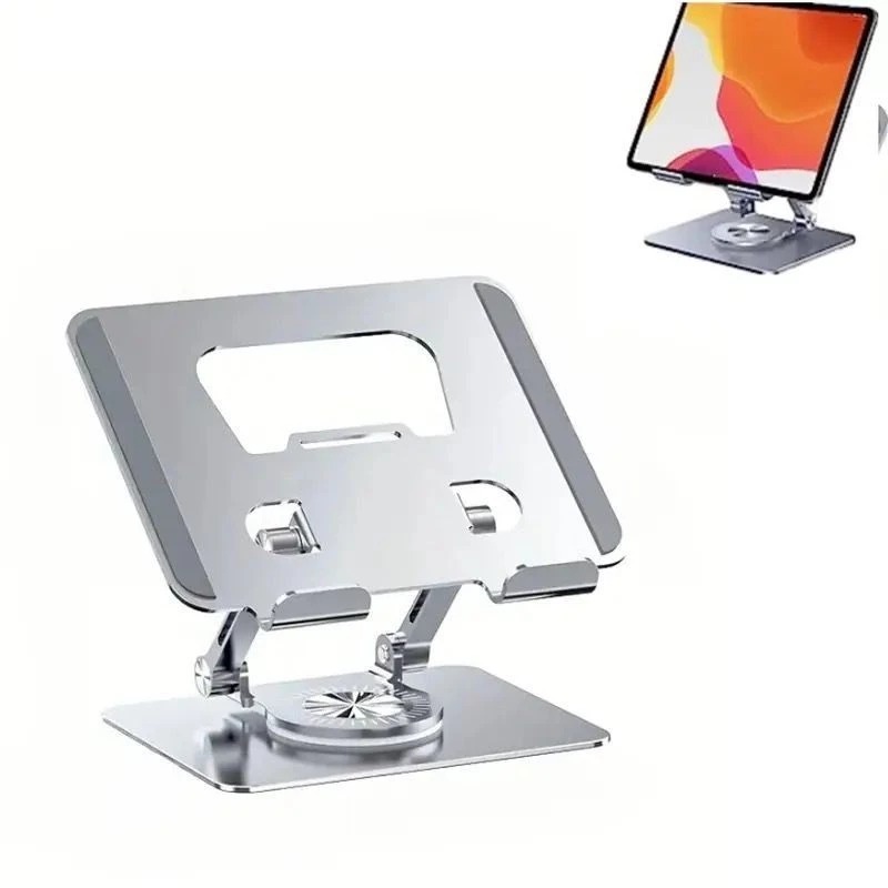 Suporte iPad Totalmente Alumínio de Mesa Base Rotatória Ajustável Dobrável 360º Para Tablets Mac