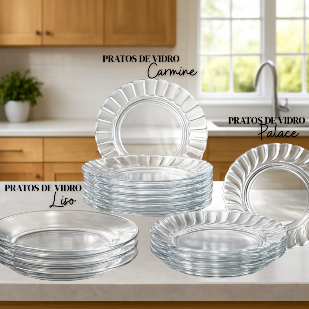 Kit Pratos Fundo Liso de Vidro -  Transparente e Resistente em Oferta na Shopee