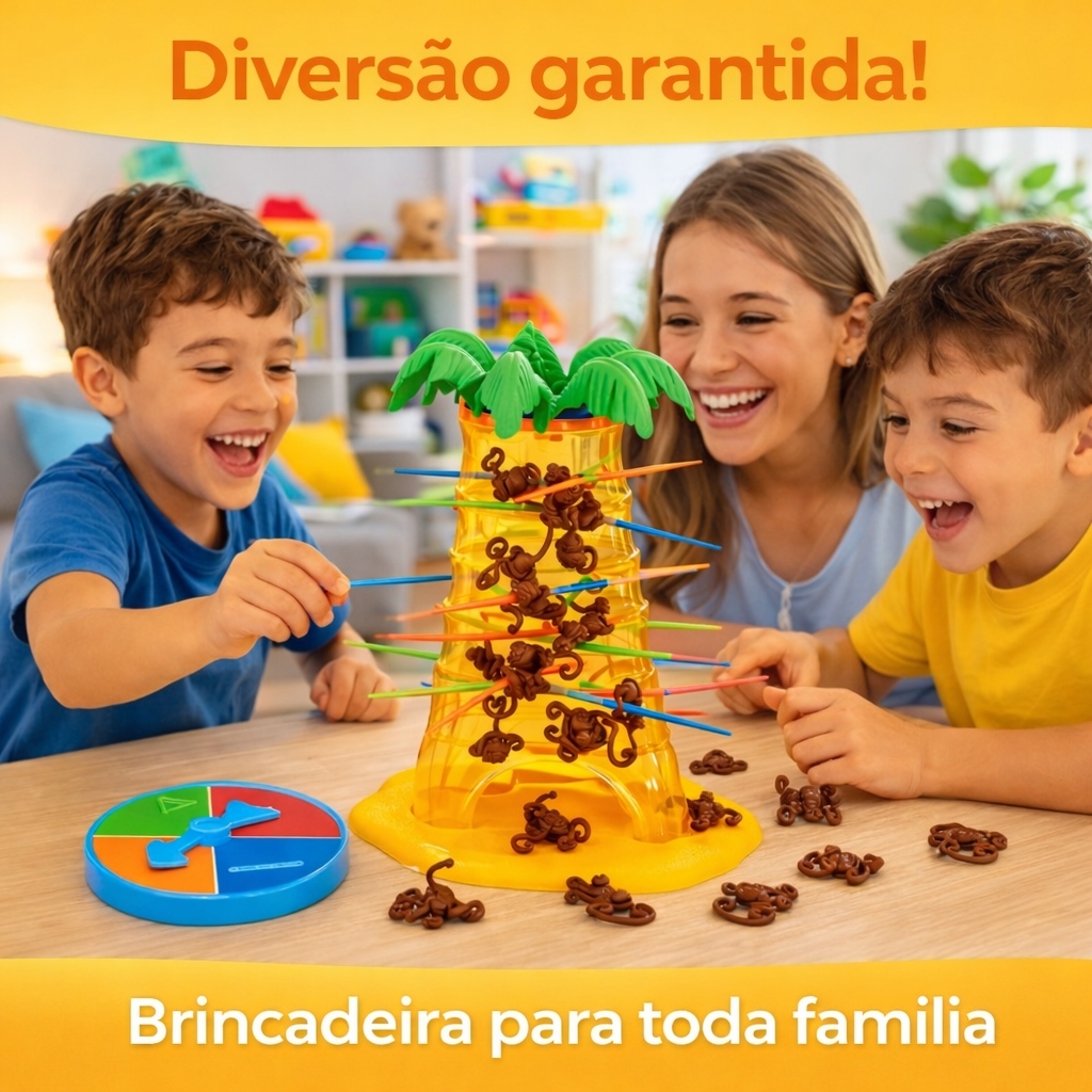 Jogo Macaco no Galho Brinquedo Infantil Educativo Jogo de Mesa Crianças Coordenação Motora Diversão Família pedagógico