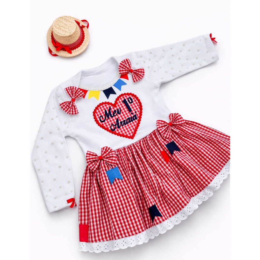 Roupa de Festa Junina Infantil Vestido de Festa Julina Bebe Body Fantasia Bebê São João Primeiro