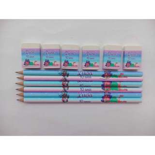 Kit Lápis com Borracha PRINCESA DESASTRADA Personalizado Lembrancinha Festa Futebol Infantil 15/20/30/40 unidades