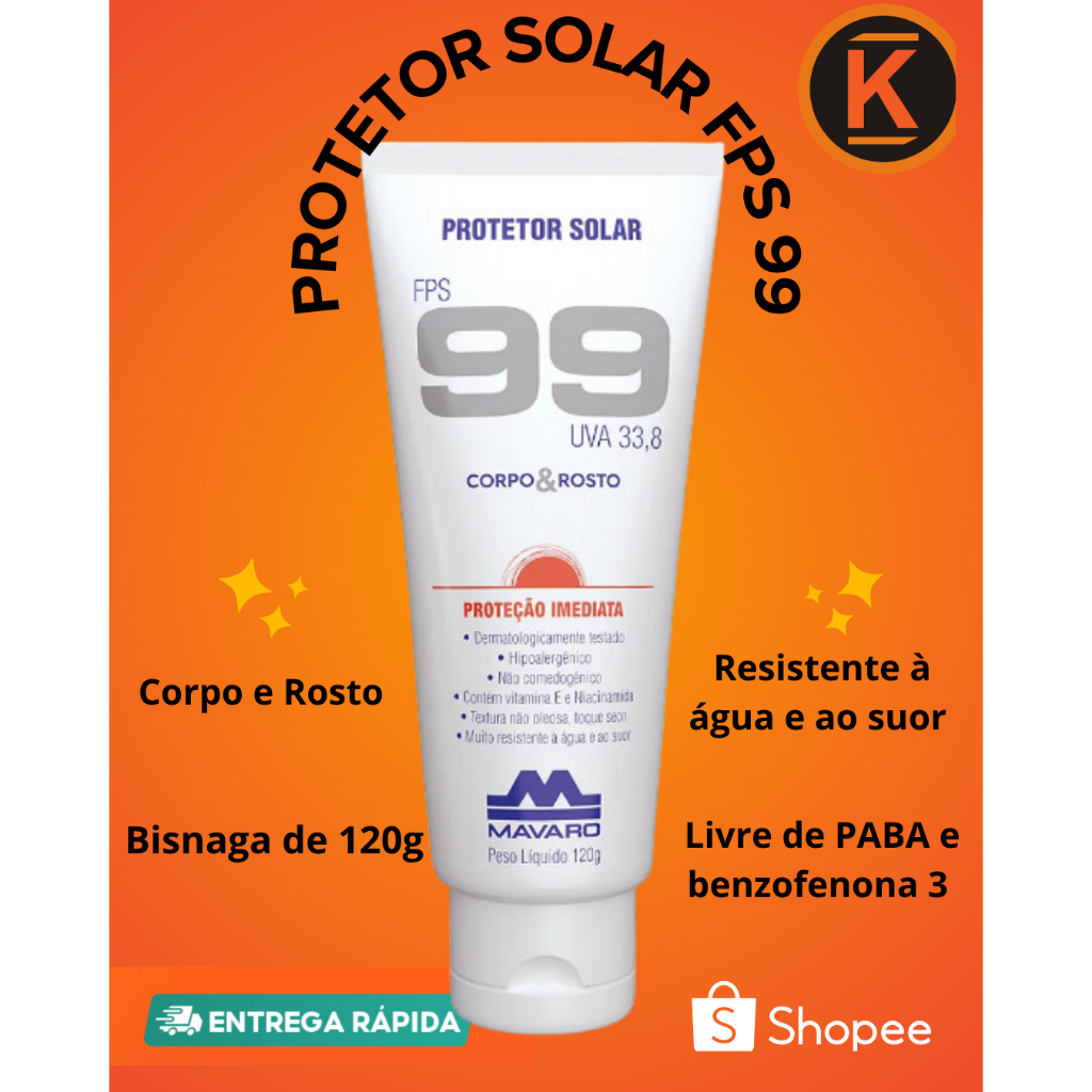 Protetor Solar Corpo E Facial FPS 99 Proteção UV Forte Praia Piscina Resistente Água Mavaro