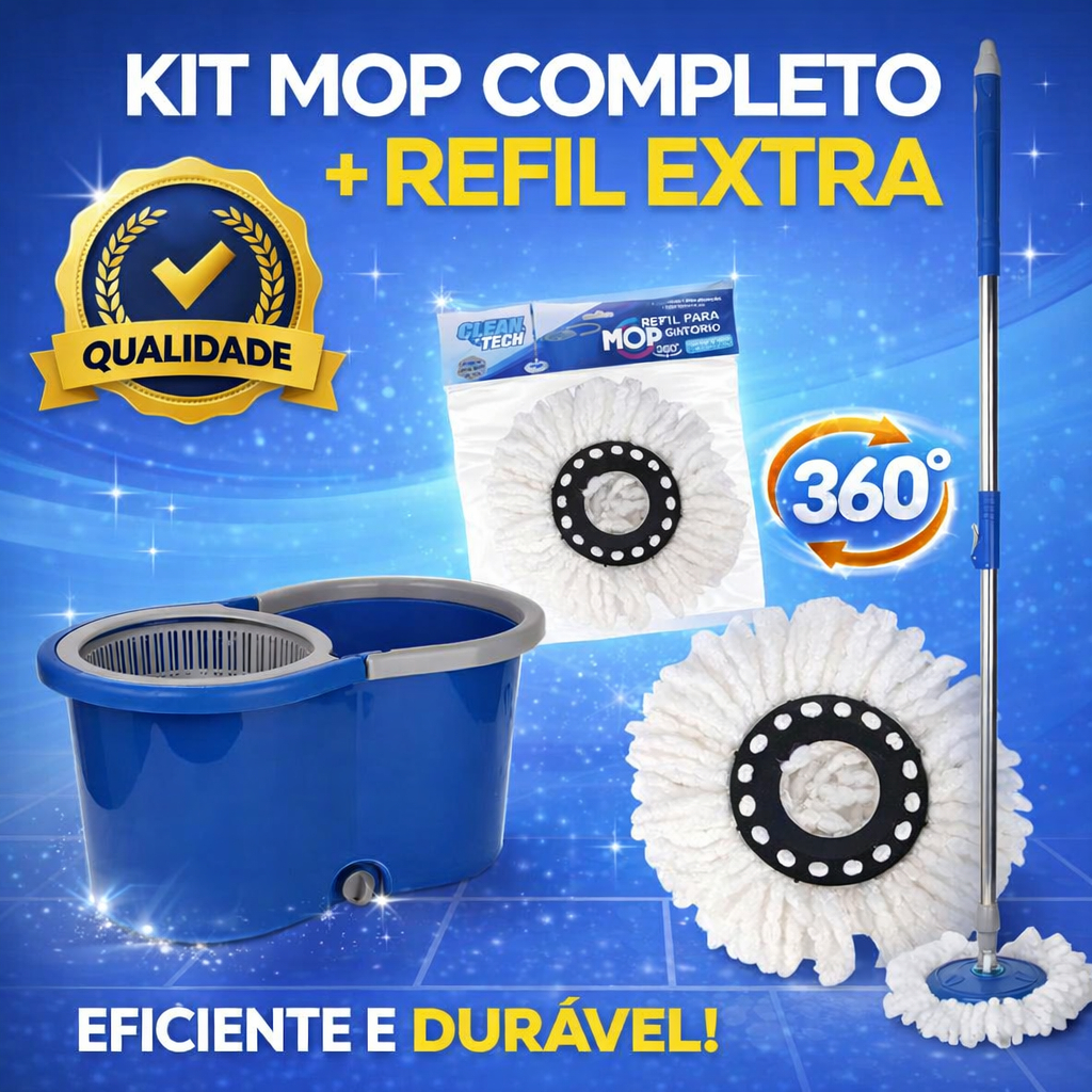 Kit Mop Giratório 360º com Balde Duplo 8 Litros + Refil Cor Sortida Limpeza Rapida