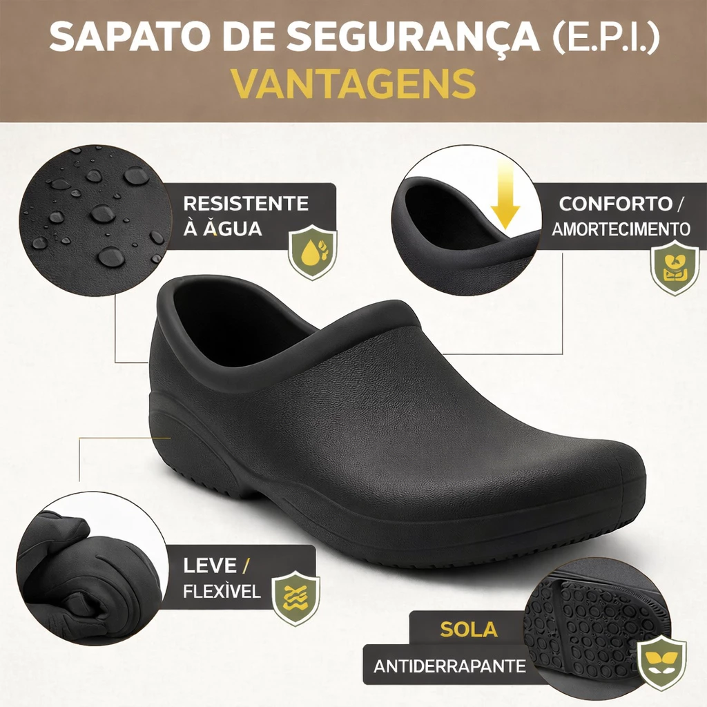 Sapato Babuche Fechado Profissional Leve Trabalho Cozinha