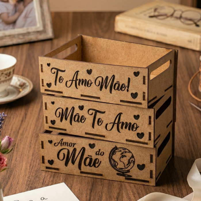 Kit Cesta Bandeja Mdf Cru 15x20 Dia Das Mães Lembrancinha Decorada Atacado Empresa