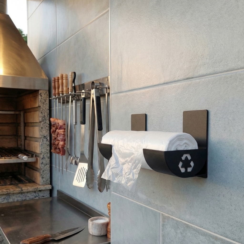 Suporte Para Sacos Plásticos Lixo Ou Utensílios De Cozinha Sem Furos Prático Instalação — imagem 2 de 2