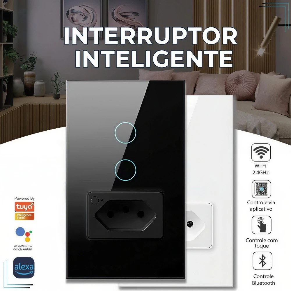 Ekaza Interruptor Inteligente Wifi Vidro 2.5d 1,2,3,4 Botão Touch Alexa Google Home