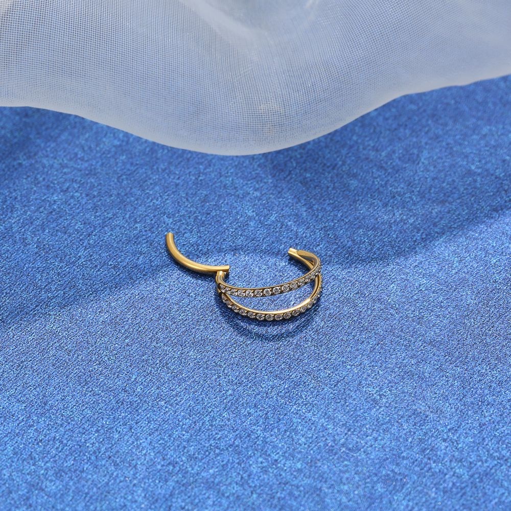 Piercing Argola TitâNio Pvd Segmento Articulado Dupla Fileira ZircôNia Cravejada