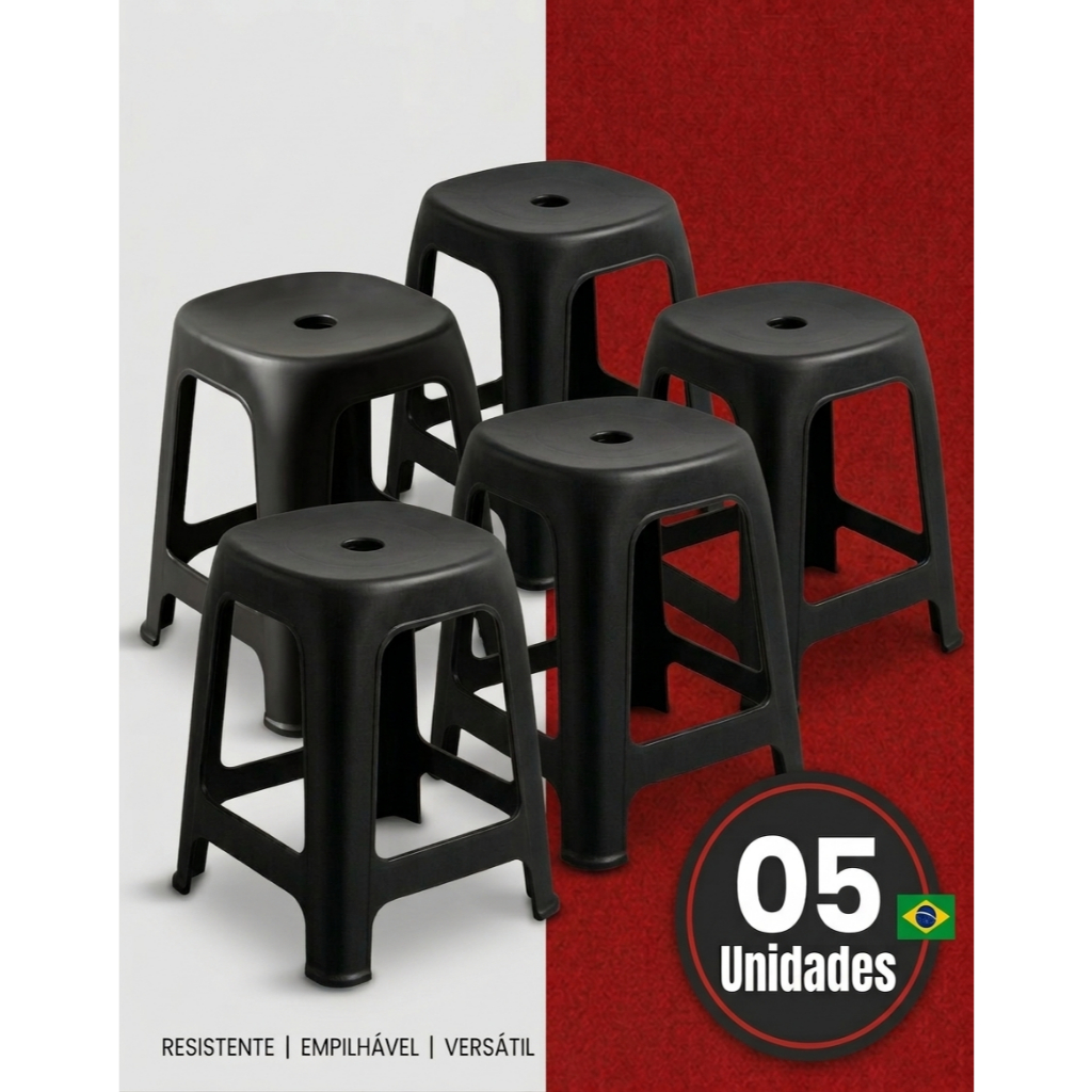 Banqueta De Plástico Reforçada Preta Multiuso Suporta Até 120kg em Oferta na Shopee