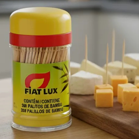 Palito de Dente Bambu Fiat Lux 1unidade Paliteiro Plástico 240 Und Cor Aleatória Vermelh ou Amarelo