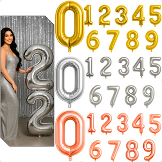 Balão Número Metalizado 80cm 0 A 9 Festa Aniversário Cores Dourado Prata Rose Preto Creme em Oferta na Shopee