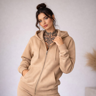 JAQUETA MOLETOM FEMININA  BLUSA ZIPER COM CAPUZ E BOLSO CANGURU ABRIGO FLANELADO CASACO AGASALHO