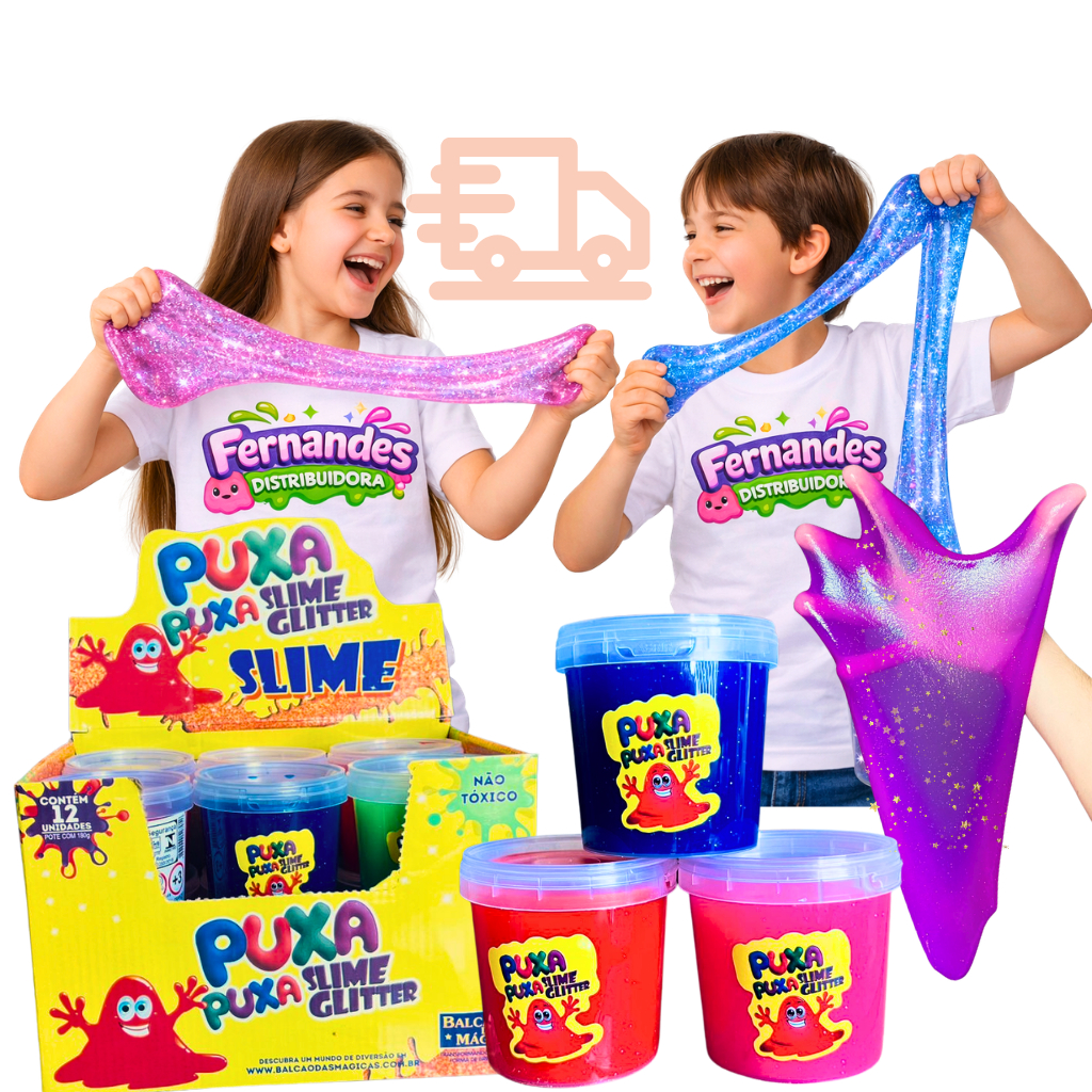 Slime Puxa GLITTER Kit 12/24/36 Unidades - Brinquedo Infantil Lembrancinha leleca gelele NÃO GRUDA