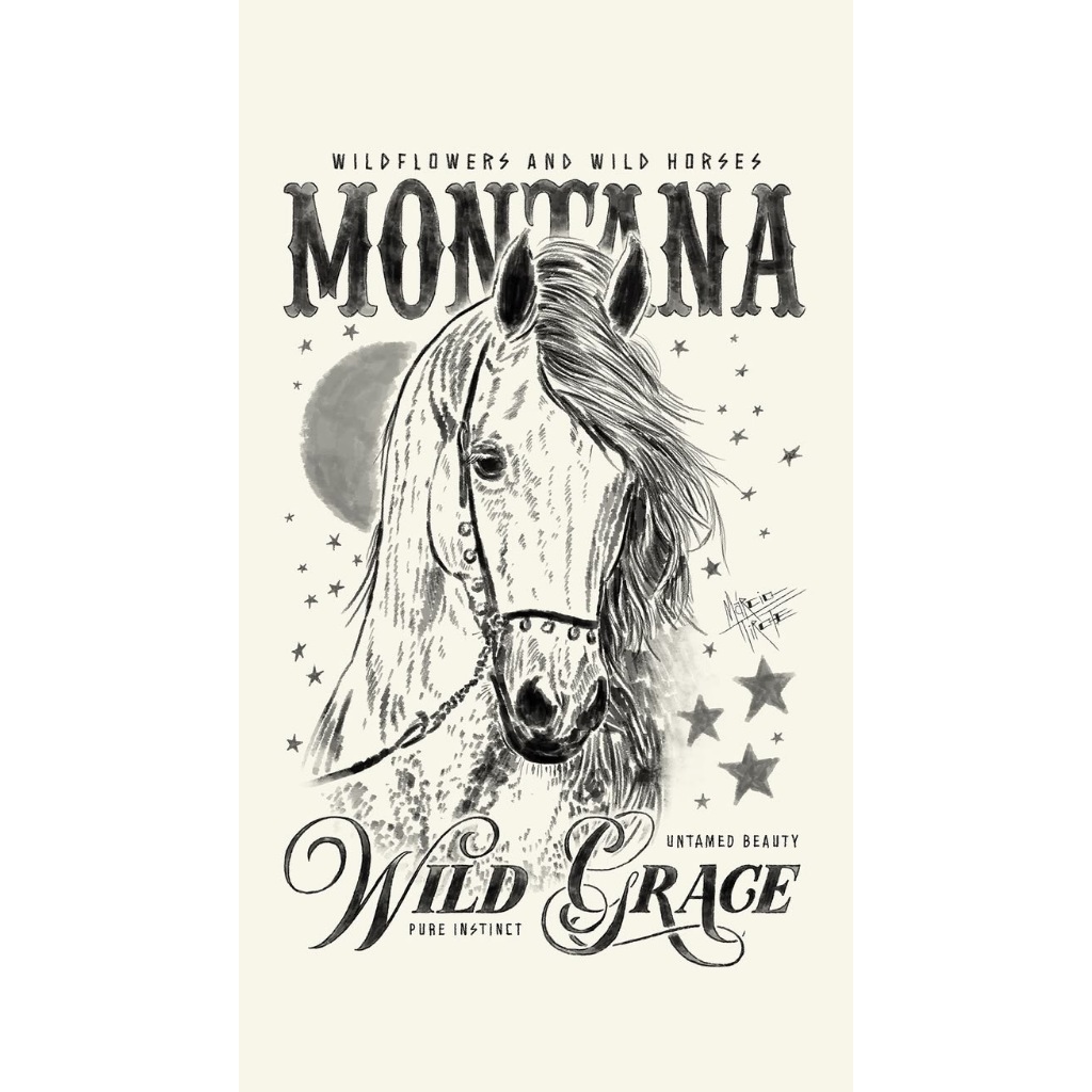 Quadros Decorativos Vintage Montana Wildflowers and Wild Horses Cavalo (1 peça)