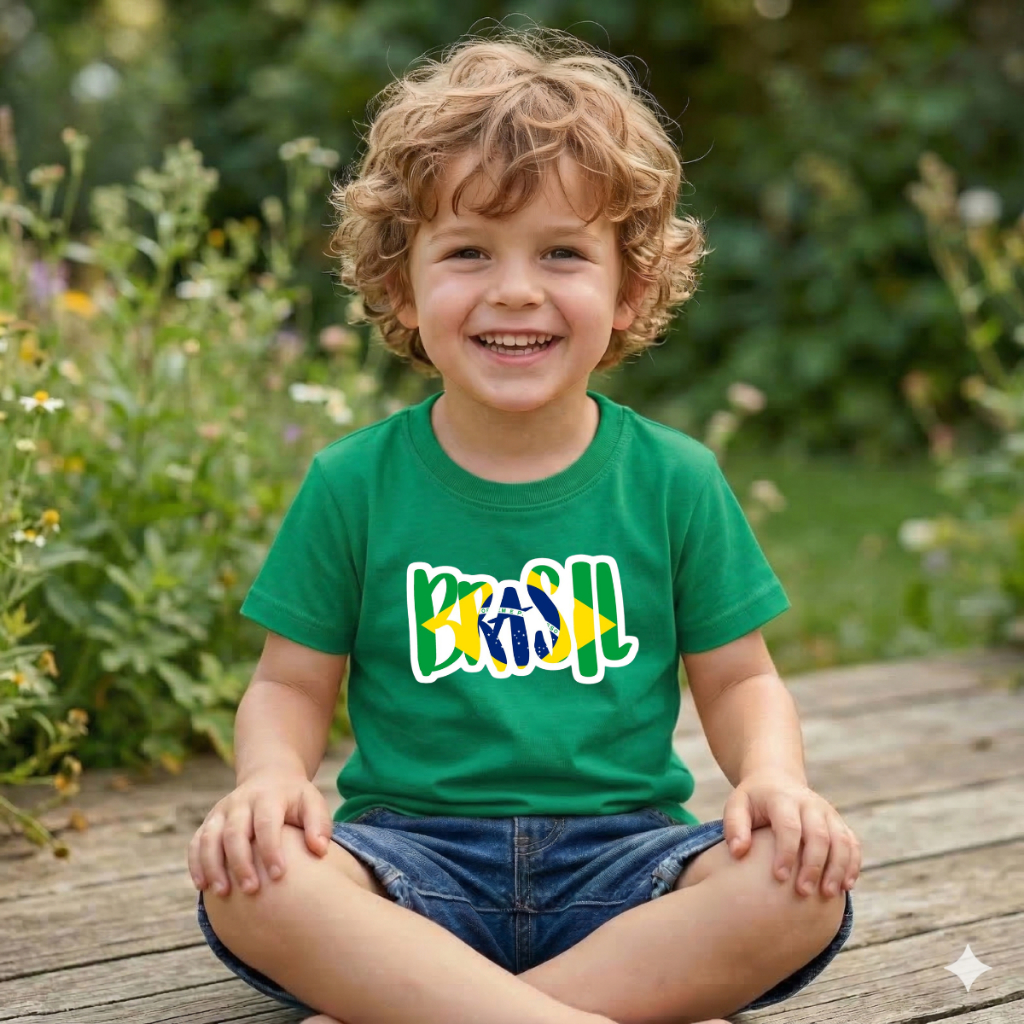 Camiseta Infantil Personalizada Do Brasil Confortável Camisa Estampada Crianca Torcida Copa