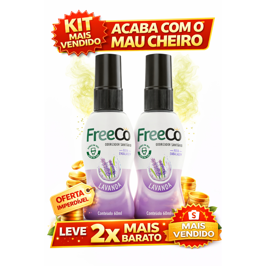 Kit FreeCô Lavanda | Elimina Mau Cheiro Banheiro Instantâneo 🚫 Spray Sanitário Promoção