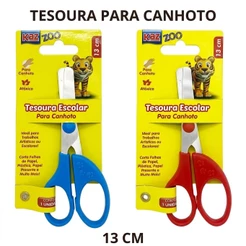 Tesoura Escolar Para Canhoto Inox 13cm Kaz Zoo Ponta Redonda Infantil Ergonomica Canhotos