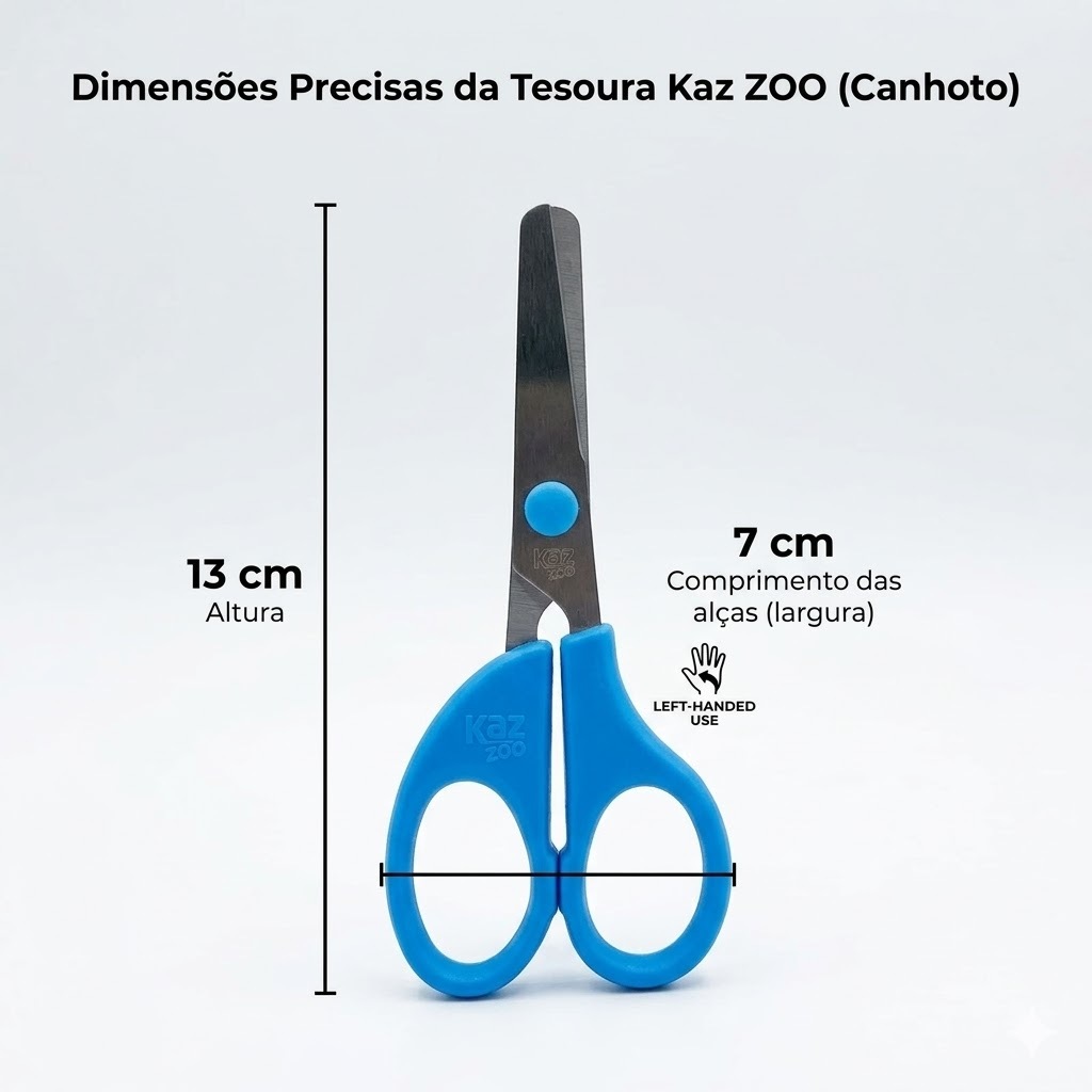 Tesoura Escolar Para Canhoto Inox 13cm Kaz Zoo Ponta Redonda Infantil Ergonomica Canhotos — imagem 2 de 2