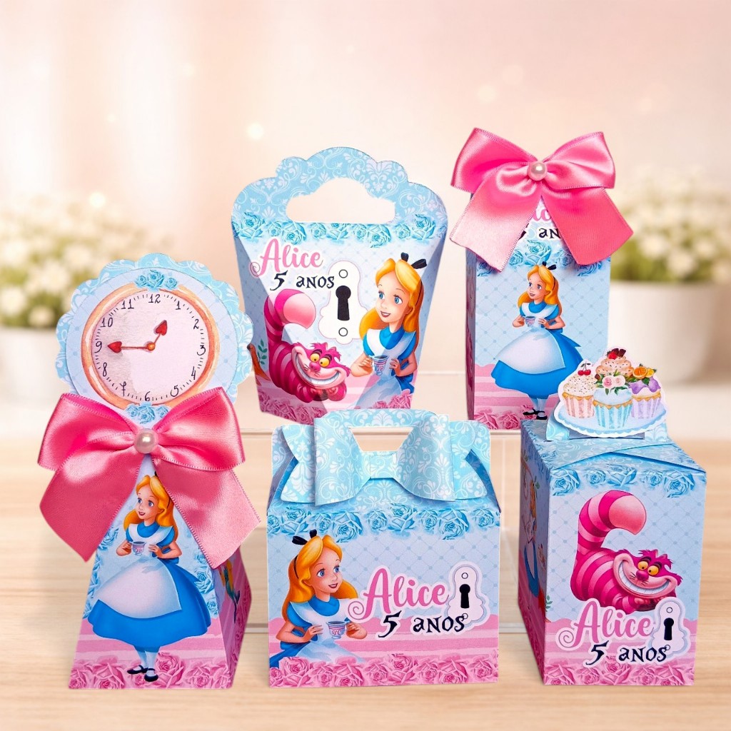 Kit Festa Alice no País das Maravilhas Caixinhas Personalizadas Para Festa PEGUE E MONTE Lembrancinhas Aniversário