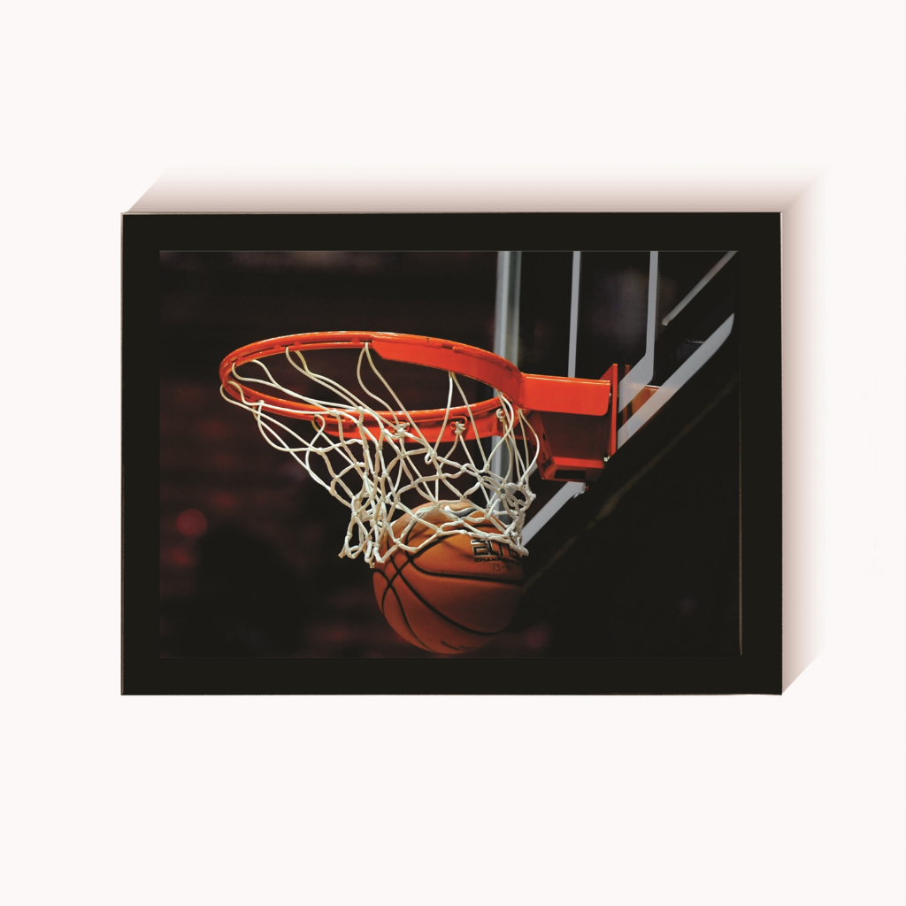 Quadro Decorativo Basquete Decoração Esporte Casa Sala Quarto Moldura 30x20cm Madeira Vidro Preta