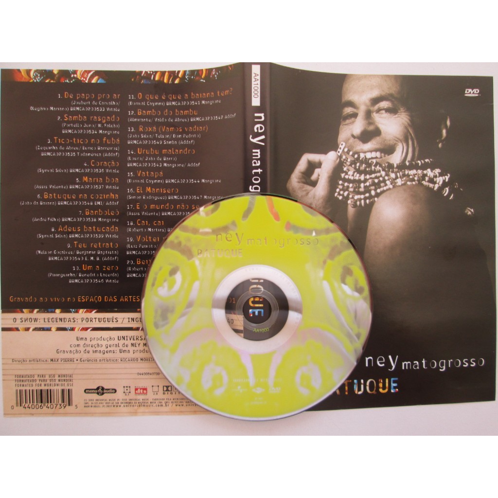 DVD - NEY MATOGROSSO / Batuque / A Midia Do DVD esta Impecável / Original / Raro