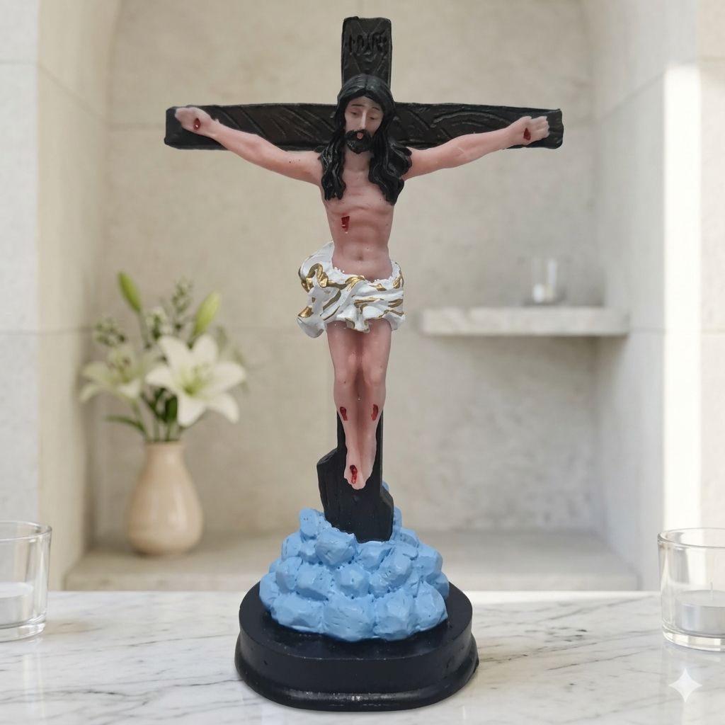 Crucifixo Jesus Cristo 14cm Resina Decoração Mesa Altar Estatueta Religiosa Presente Católico