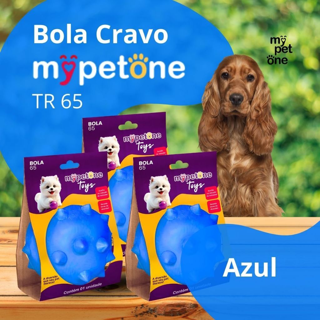 3 Bola Cravo Maciça Brinquedo Resistente para Cachorros 6,5cm - Mypetone - Azul