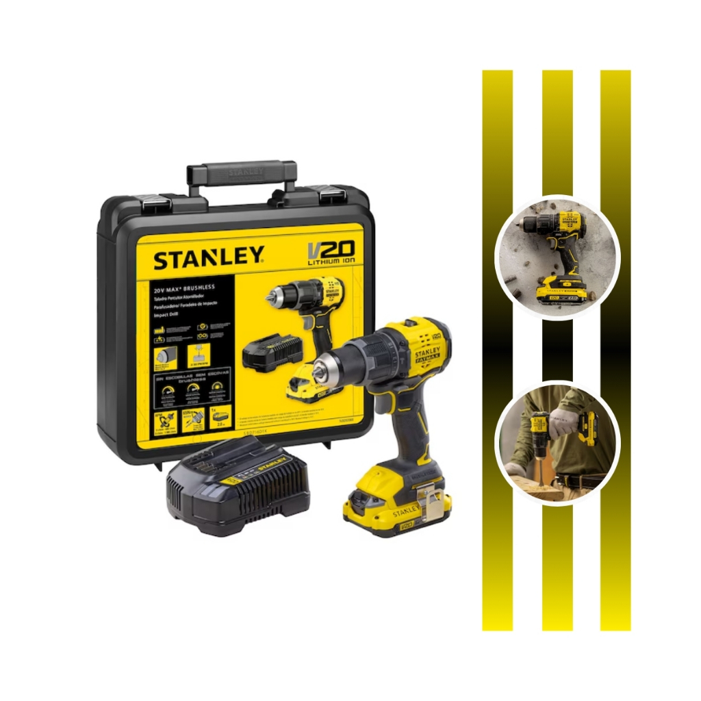 Parafusadeira Furadeira Sem Fio Brushless 1/2" SBD716 Bateria SB202 2Ah Carregador SC200 2A Stanley