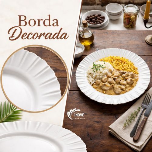 10 Pratos Redondo com Bordas Decoradas - Plástico Reutilizável Ideal para demais utilidades.