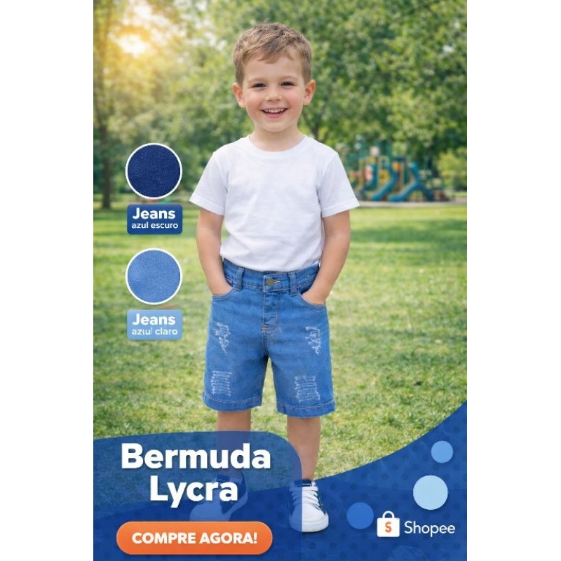 Bermuda Infantil Masculino em Jeans com lycra. qualidade, estilo e conforto diário. Use o cupom de frete grátis