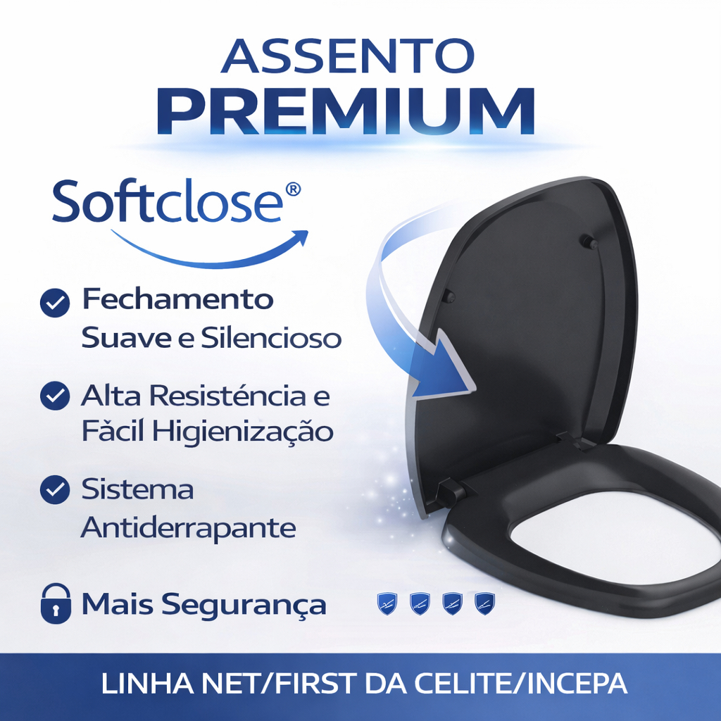 Assento Sanitário Polipropileno Soft Close Thema Preto Incepa