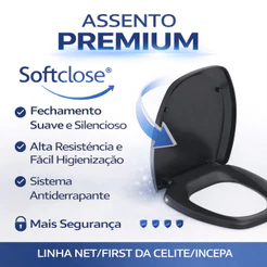 Assento Sanitário Polipropileno Soft Close Thema Preto Incepa