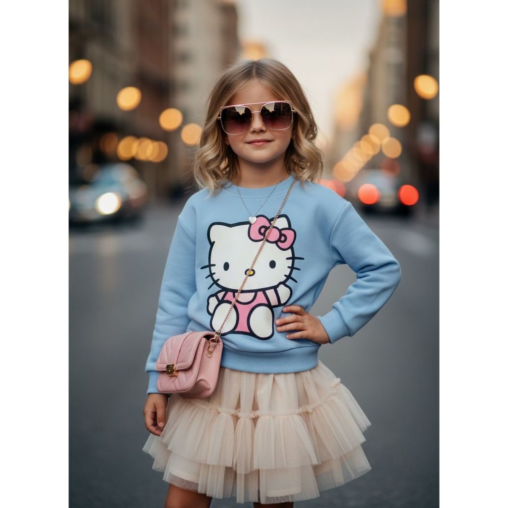 Moletom Infantil Menina Hello Kitty Fofa Delicada casaco flanelado sem capuz Outono/Inverno 02 ao 14