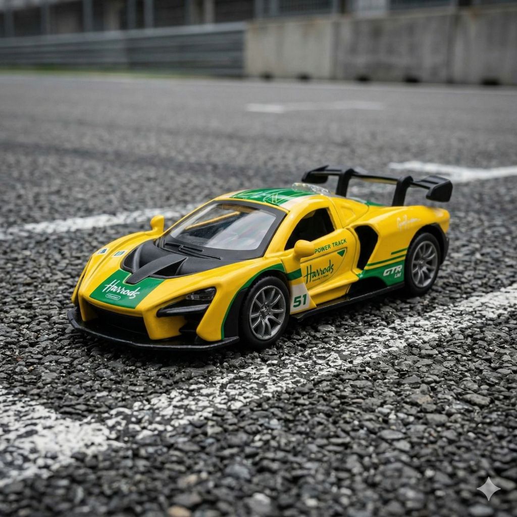 Miniatura McLaren F1 GTR Harrods Escala 1:32 Metal Com Som E Luz Abre Portas Capô E Porta-malas Ligeiro