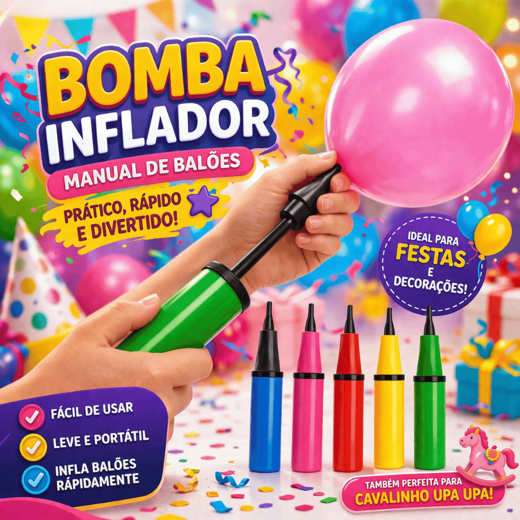 Bomba Inflador Manual de Balões Bexiga Bombinha de Ar para Festa Aniversário Inflador Balão Decorador Cavalinho Upa Upa