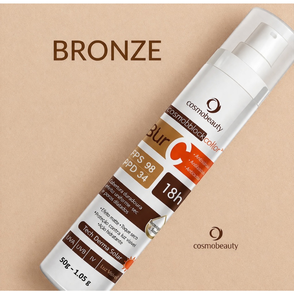 Blur C Vitamina C Bronze Fps98 Cosmobeauty 50g Protetor Solar Com Cor Efeito Base Mate Alta Proteção Ácido Hialurônico