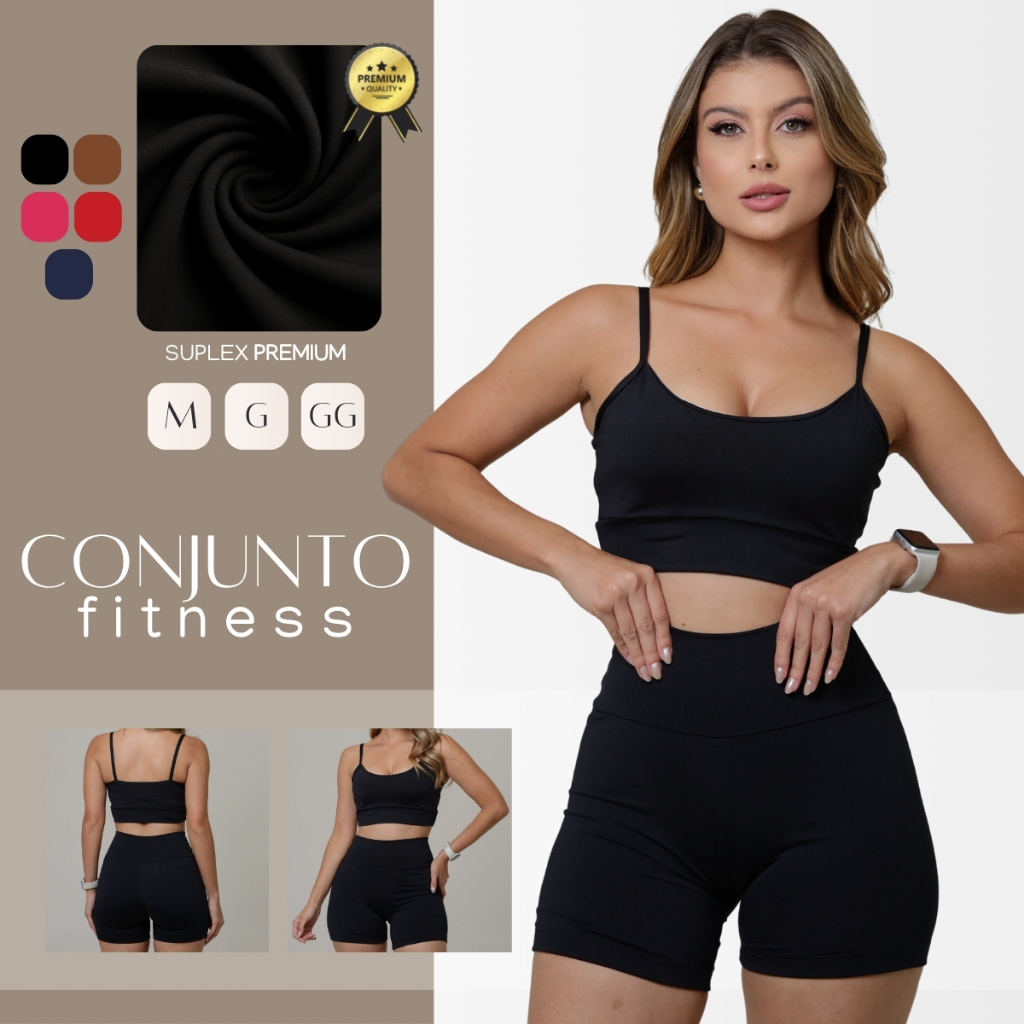 Conjunto Fitness Feminino Academia Top Alça e Shorts Forrado Zero Transparência M ao GG em Oferta na Shopee