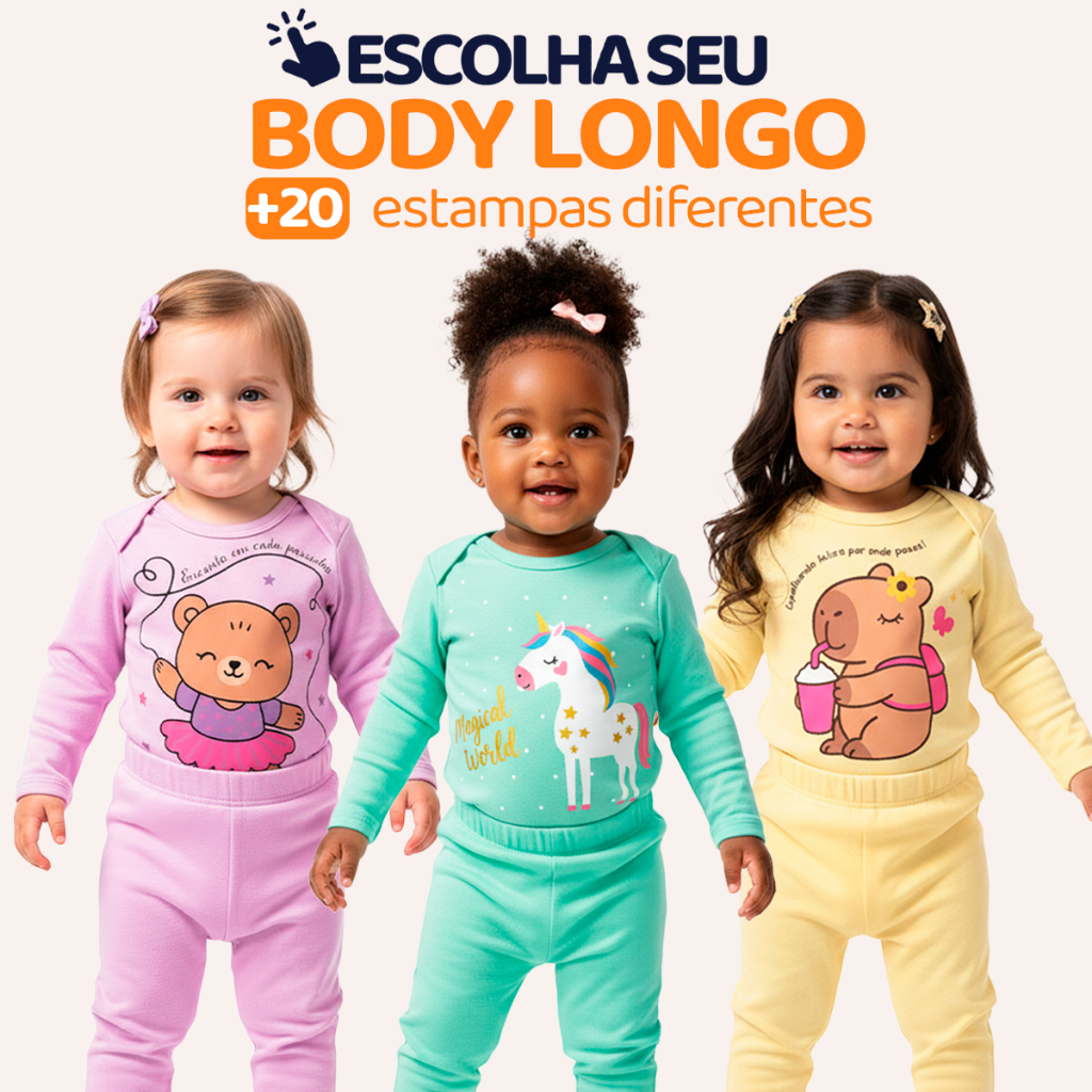 Escolha seu Conjunto Body Bebe Peças de Roupas para Bebê Menina Body Longo + Calça Mijão Roupa de Frio Infantil Bebê L10