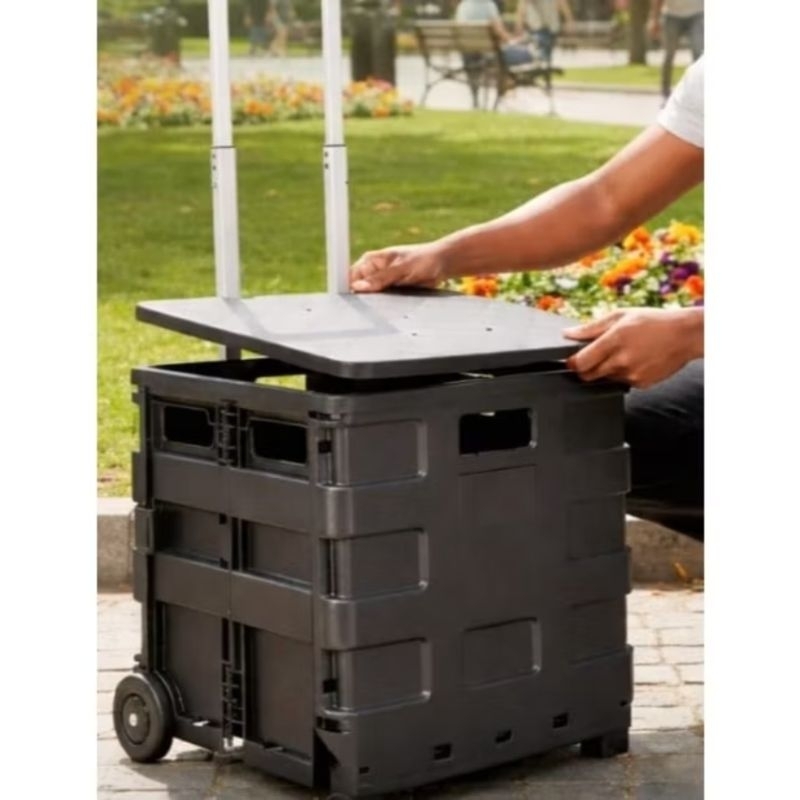 Carrinho caixa multiuso vira maleta suporta até 40 litros Com tampa- carga, feira , trabalho, passeio