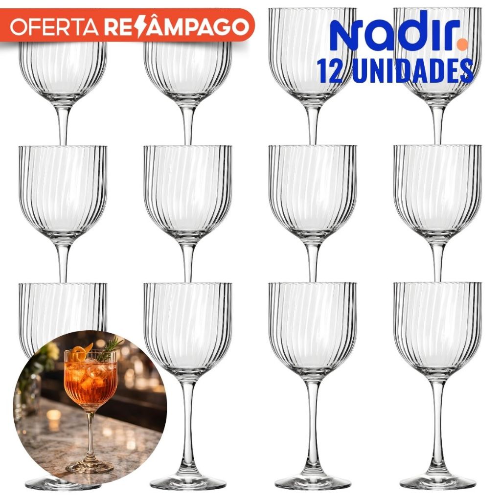 Jogo Kit 02/04/06/12 Taças de Vidro Fiore 515ML Canelado Luxo Vinho Coquetel Destilados Drink