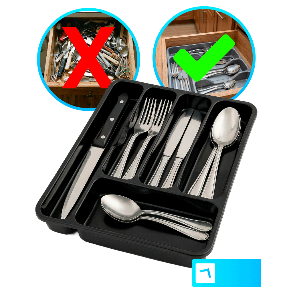 Porta Talheres Organizador De Gaveta De Cozinha Resistente Com 5 Divisórias Suporte Para Talher Durável Versátil