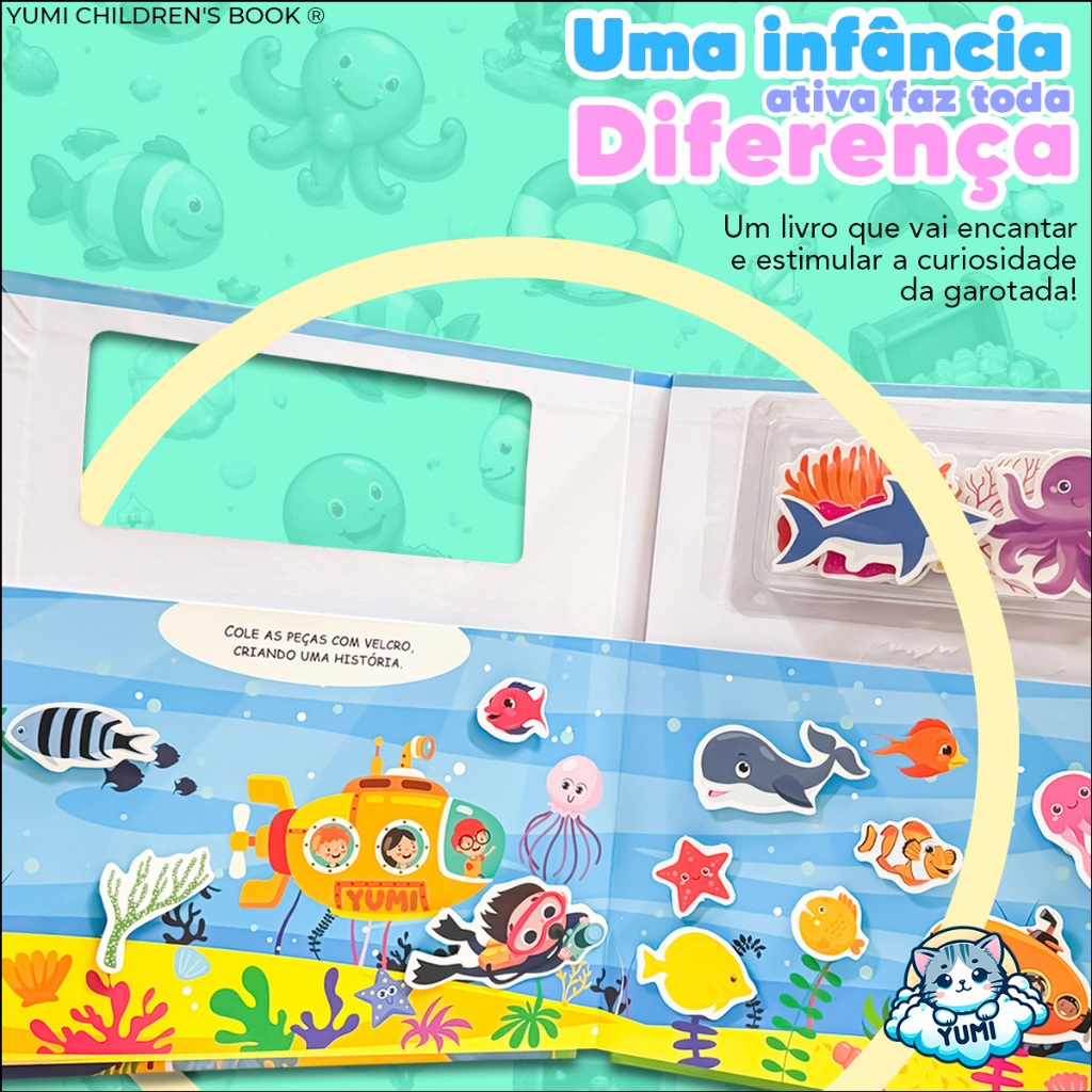 Livro Infantil Adesivos Reutilizáveis Cenários para Montar e Decorar Oceano 35 Peças - Grande