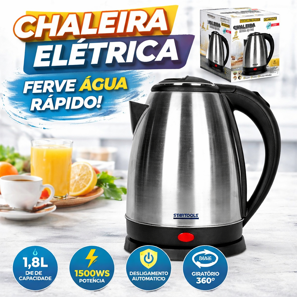 Chaleira Elétrica 2L 127V Inox Jarra Fervedor Água Rápido Automática Desligamento Base 360° Café Chá
