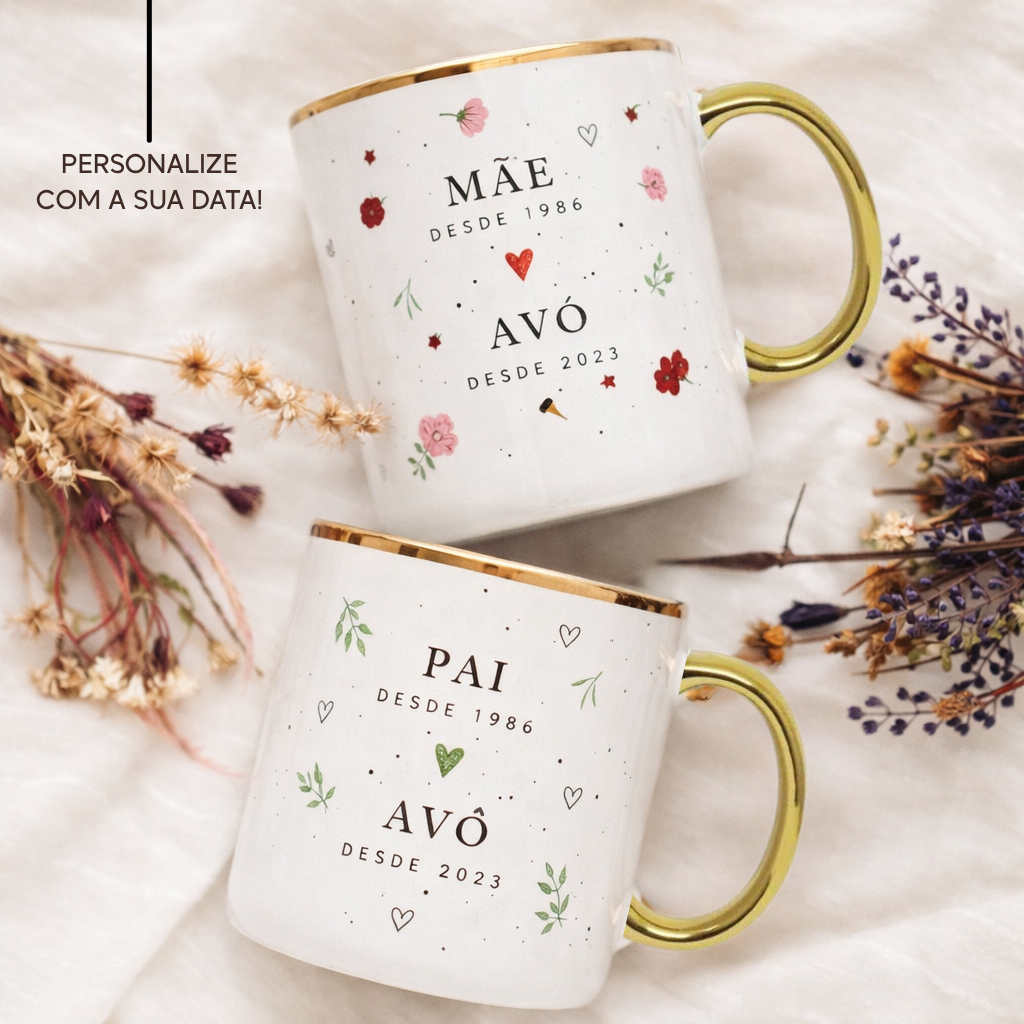 Caneca Personalizada Mãe e Avó Floral Delicada – Presente Especial 325ml