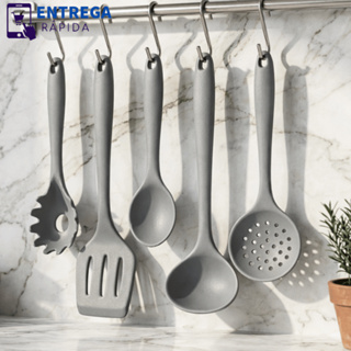 Kit 5 Utensílios para Cozinha de Silicone Colher Espátula Concha Pegador Talheres Jogo Escolha Cor em Oferta na Shopee