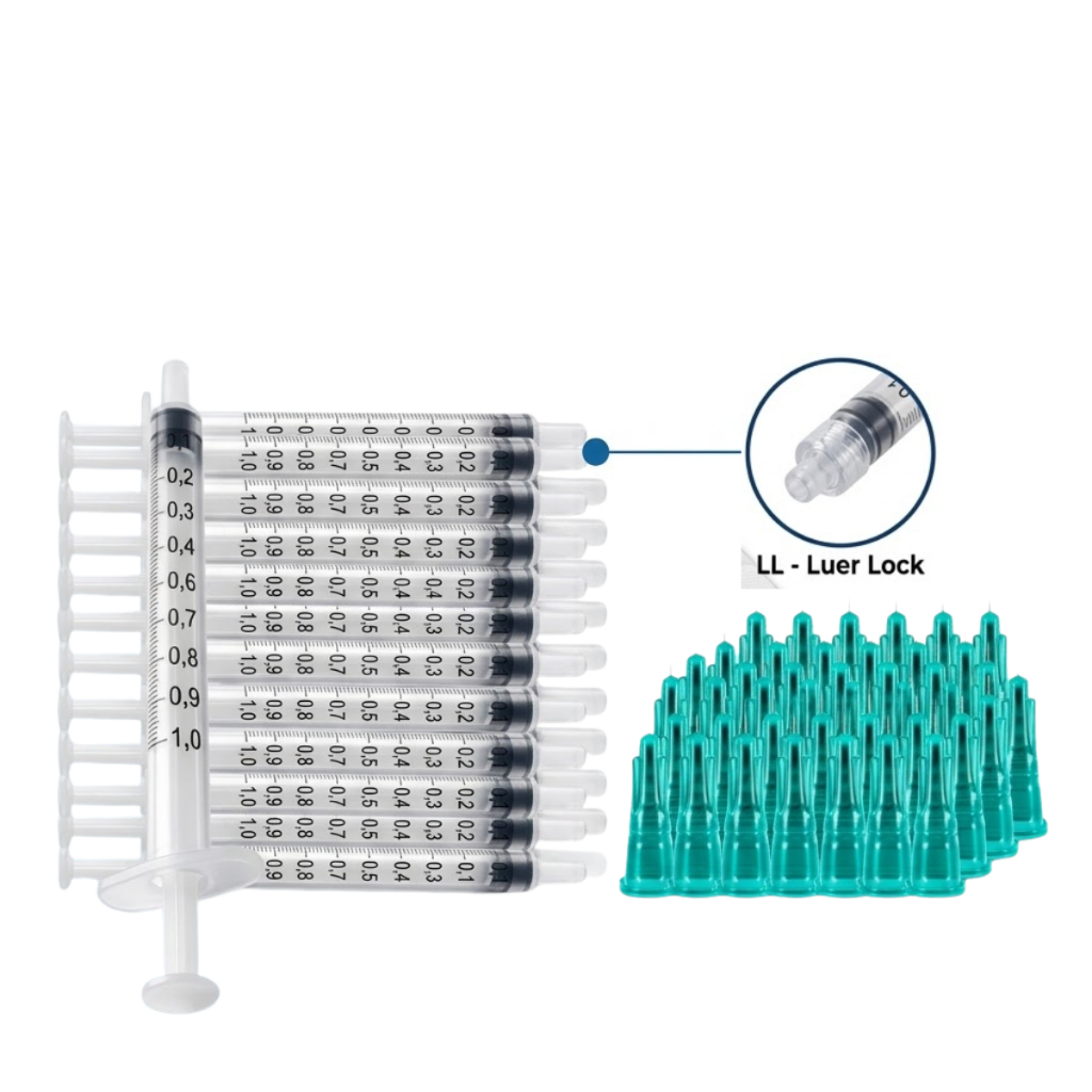 Agulha de Lebel 32g 0,23 X 4mm Microagulha Botox PRO Beauty 50 Unidades + 50 Seringas 1ml Venper Zero Resíduo