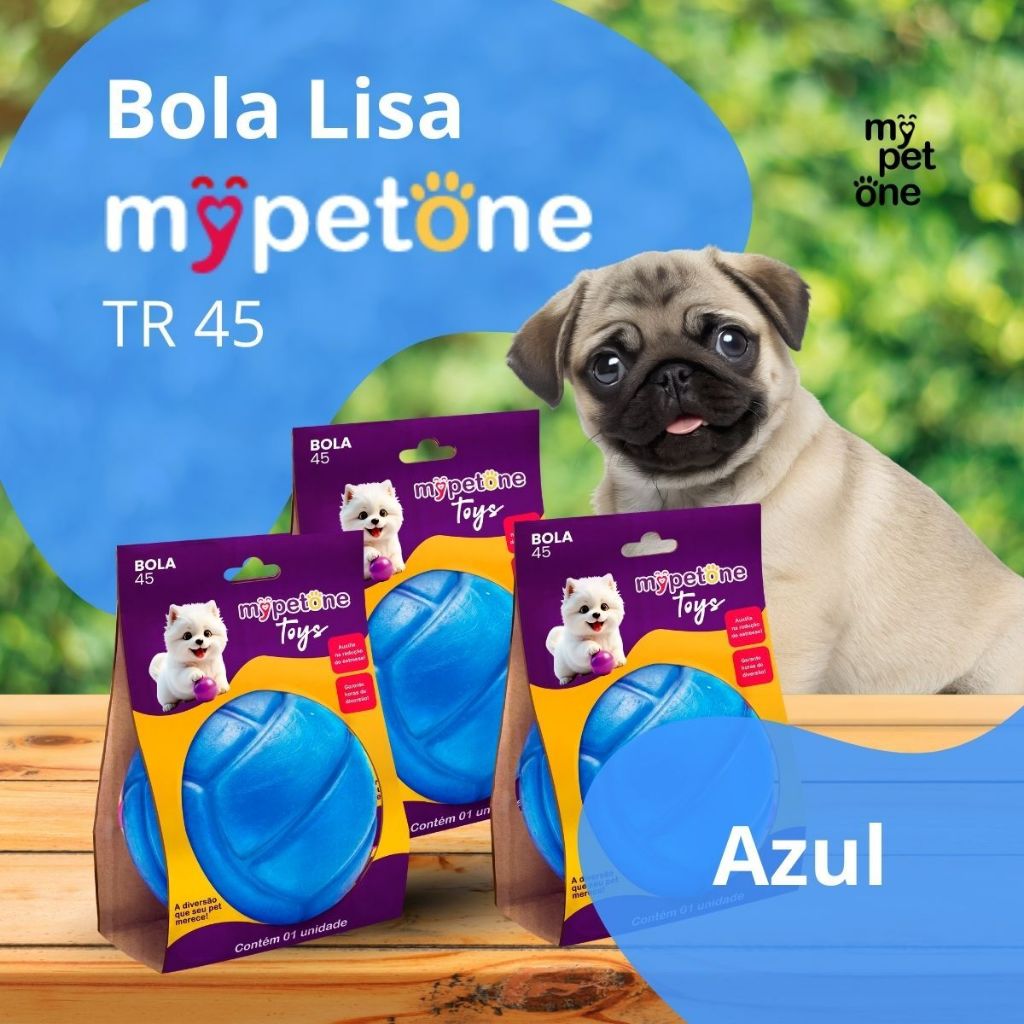 3 Bola Lisa MACIÇA MyPetOne Azul 45mm Brinquedo RESISTENTE Para Cães